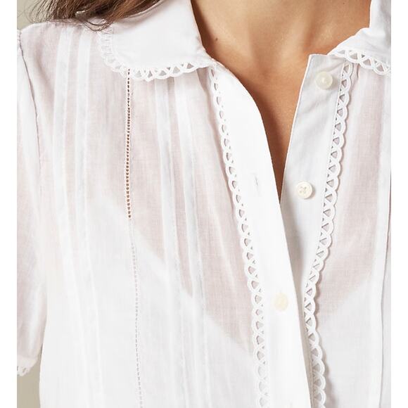 J Crew Button Up Short Sleeve Shirt 6 NWT White Voile Lace Eyelet Top CN467 - Picture 4 of 5